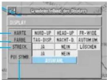 Grundetes karten des Displays DISPLAY HARTE NORD-UP HEAD-UP FR-WIDE FARBE TAG-DISP. NACHT-D AUTOMUM. STRECK JA MEIN LÖSCHEN POI SYMR JA MEIN BISWAML