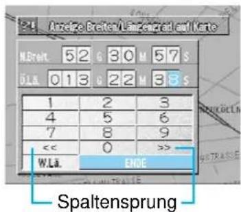 21 Anzeite Breite/Länzenzraid anl. karte N.Breit. 52 G 30 M 57 S 0 Ls. 013 G 22 M 38 S 1 2 3 4 5 6 7 8 9 << 0 >> W.La. ENDE Spaltensprung