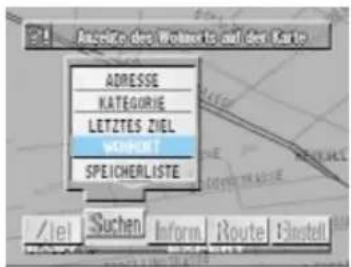 A##e##s des Woberts auf der Karte ADRESSE KATEGORIE LETZTES ZIEL WOBERT SPEICHERLISTE /lei | Suchen | Inform | Route | Einstell