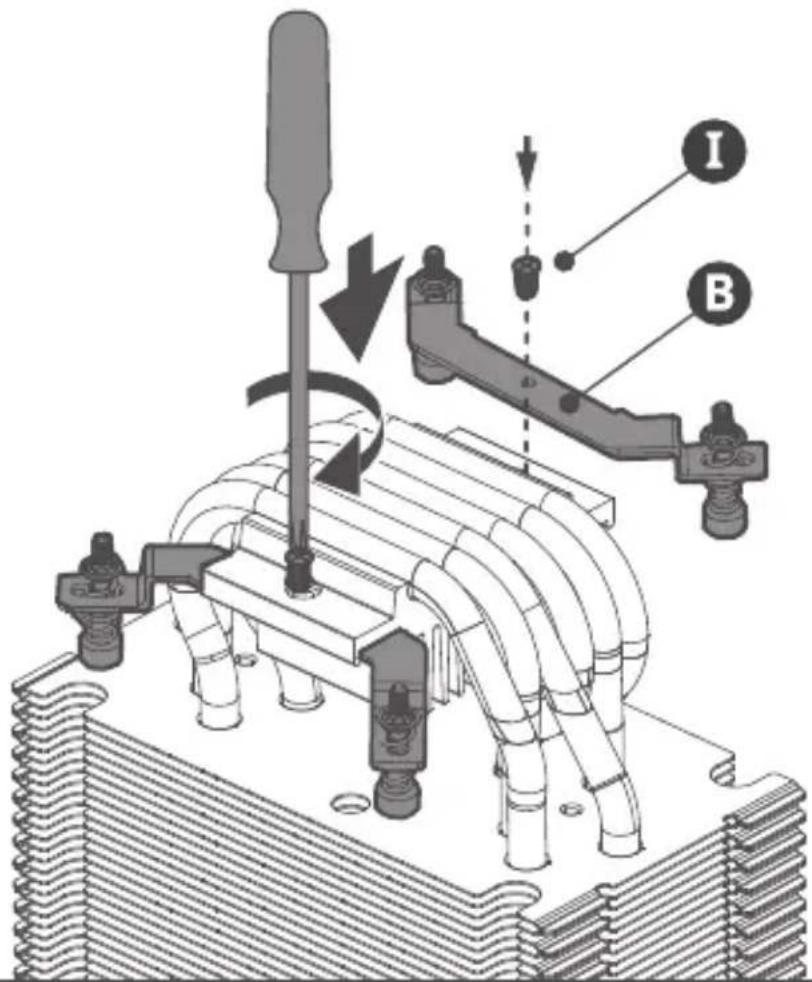 Technical diagram of a mechanical device with labeled parts I and B, showing tool path and assembly steps.