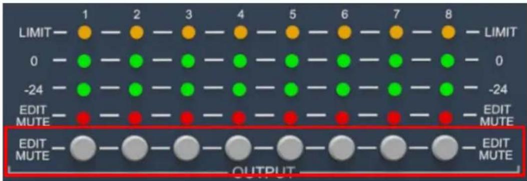 LIMIT 0 -24 EDIT MUTE EDIT MUTE OUTPUT 1 2 3 4 5 6 7 8 LIMIT 0 -24 EDIT MUTE EDIT MUTE