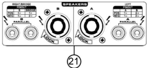 RIGHT/BRIDGE PAYOUT B SIRIUGE POS 1- 2+ NEG - 2+ B SPEAKERS A B A PAYOUT POS 1- 2+ NEG - 2- PARALLEL A B A PARELLER 21