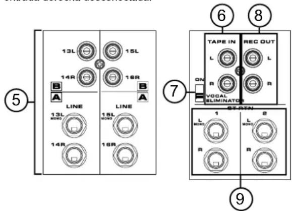 13L 15L 14R 16R A B LINE LINE 13L 15L 14R 16R TAPE IN REC OUT L L ON R R VOCAL ELIMINATOR STEN 1 2 L L MOSO MOSO R R ⑤ ⑥ ⑧ ⑦ ⑨