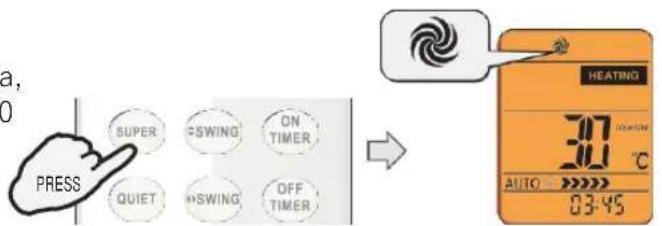 a, PRESS SUPER SWING ON TIMER QUIET SWING OFF TIMER HEATING 307 AUTO 03:45