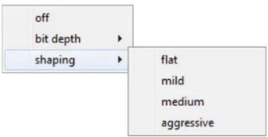 off bit depth shaping flat mild medium aggressive