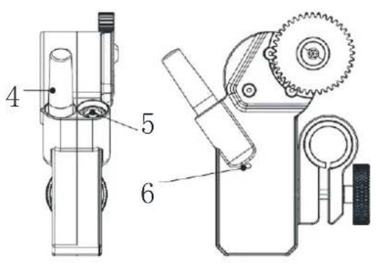 Technical diagram of a mechanical device with labeled parts 4, 5, and 6