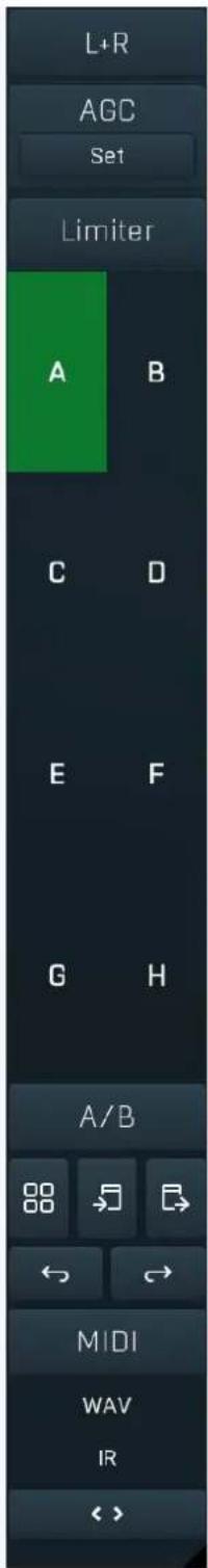 L+R AGC Set Limiter A B C D E F G H A/B MIDI WAV IR <<>