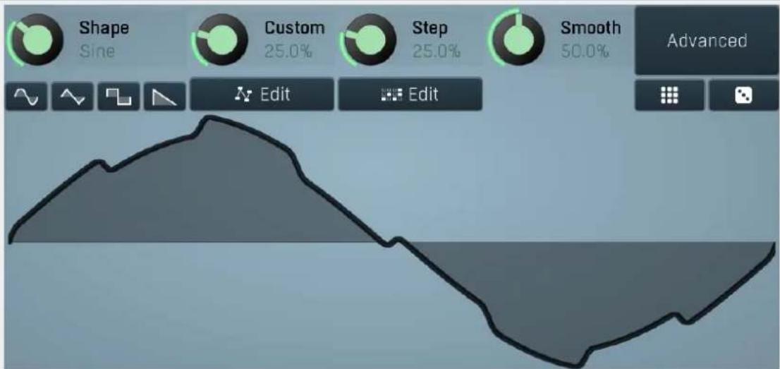 Shape Sine Custom 25.0% Step 25.0% Smooth 50.0% Advanced Edit Edit