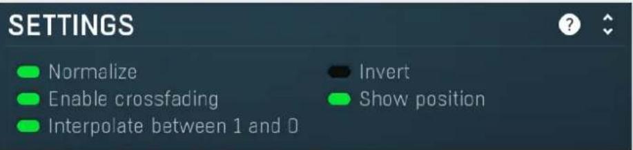 SETTINGS Normalize Enable crossfading Interpolate between 1 and 0 Invert Show position