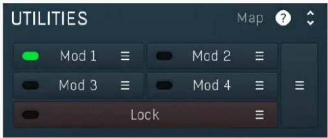 UTILITIES Map ? Mod 1 Mod 2 Mod 3 Mod 4 Lock ≡