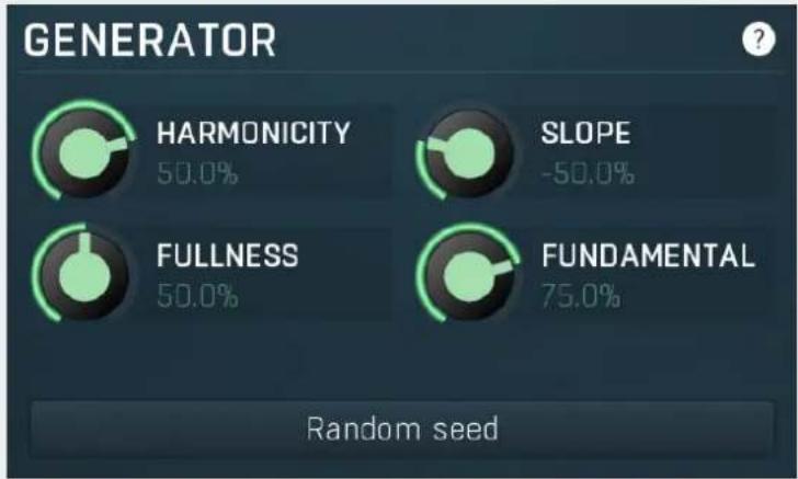 GENERATOR HARMONICITY 50.0% SLOPE -50.0% FULLNESS 50.0% FUNDAMENTAL 75.0% Random seed