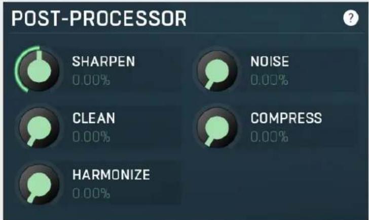 POST-PROCESSOR SHARPEN 0.00% NOISE 0.00% CLEAN 0.00% COMPRESS 0.00% HARMONIZE 0.00%