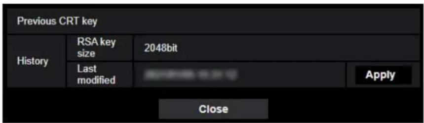 Previous CRT key History RSA key size 2048bit Last modified Apply Close