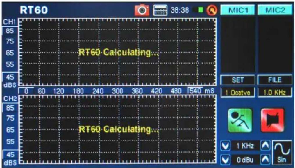 RT60 CH1 85 75 65 55 45 dB3 RT60 Calculating... SET FILE 1 Ocatve 1.0 KHz CH2 85 75 65 55 45 dB3 RT60 Calculating... 1 KHz 0 dBu Sin
