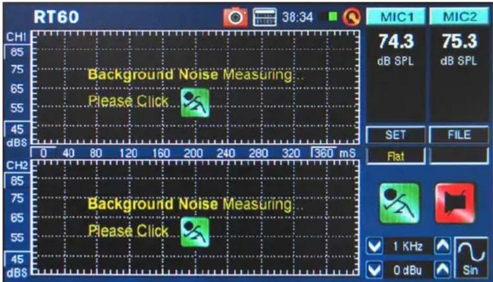 RT60 38:34 MIC1 MIC2 74.3 dB SPL 75.3 dB SPL Background Noise Measuring Please Click SET FILE Ch1 85 75 65 55 45 dB$ 0 40 80 120 160 200 240 280 320 360 mS CH2 85 75 65 55 45 dB$ Background Noise Measuring Please Click SET FILE Flat 1 KHz 0 dBu Sin