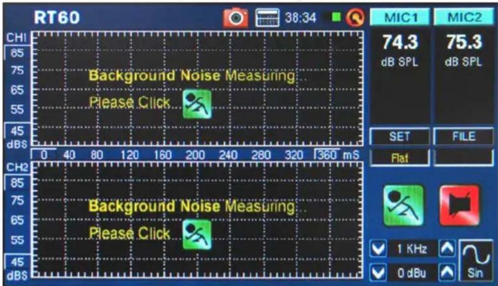 RT60 CH1 85 75 65 55 45 dB$ Background Noise Measuring Please Click CH2 85 75 65 55 45 dB$ MIC1 MIC2 74.3 dB SPL 75.3 dB SPL SET FILE Flat Background Noise Measuring Please Click 1 KHz 0 dBu Sin
