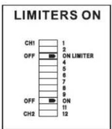 LIMITERS ON CH1 1 OFF ON LIMITER 4 5 6 7 8 9 OFF ON 11 CH2 12