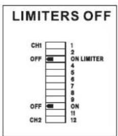 LIMITERS OFF CH1 1 OFF ON LIMITER 4 5 6 7 8 9 OFF ON 11 CH2 12