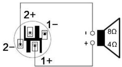 2+ 1- 2- 1+ 8Ω 4Ω