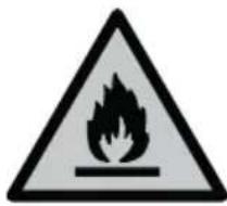 Warning sign depicting a flame symbol in a triangular shape