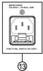 MAINS POWER 100-240V~, 50-80ms, 50W USE ONLY WITH 290V FUSE FUSE TI GAL, 290V for 100-240V~ ⑬