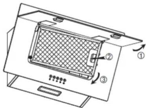 Technical diagram of a microwave oven with labeled components and directional arrows indicating assembly steps.