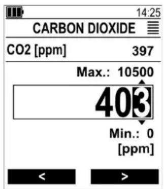 14:25 CARBON DIOXIDE CO2 [ppm] 397 Max.: 10500 403 Min.: 0 [ppm] < >