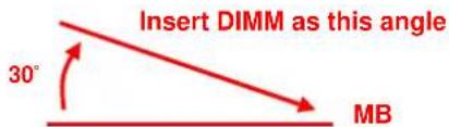 Insert DIMM as this angle 30° MB