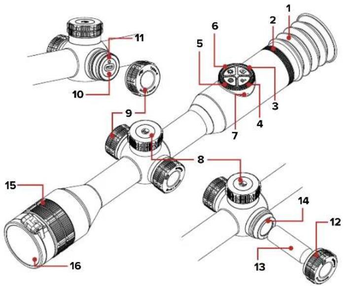 Technical diagram of a mechanical device with numbered components for identification