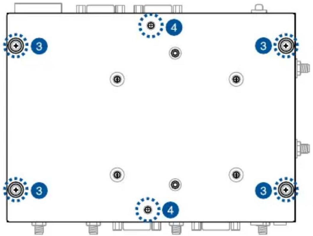 Diagram of a device layout with numbered components and circular annotations indicating positions or features.