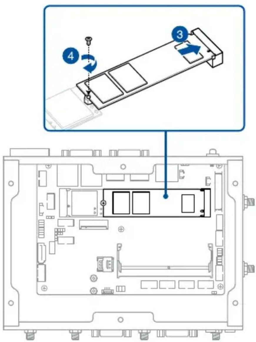 Technical diagram showing a device rear panel with labeled components and a zoomed-in view highlighting the assembly.