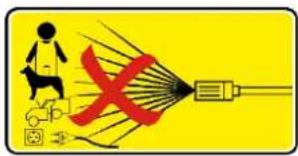 Safety warning illustration showing a person running with a red X mark and a plug, indicating incorrect safety rules.