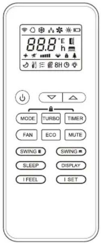 88.8 °E h + - 8H MODE TURBO TIMER FAN ECO MUTE SWING SWING SLEEP DISPLAY I FEEL I SET