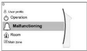 User profiles Operation Malfunctioning Room Main zone