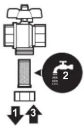 Diagram of a valve assembly with labeled parts and directional arrows indicating flow or movement.