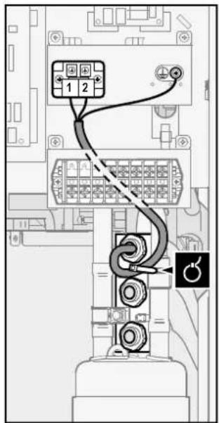 Diagram of an electronic device showing connections between ports, cables, and a switch with a close button icon.