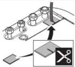 Diagram showing a mechanical assembly with bolts and a cutting tool, including a magnified view of the component being cut.
