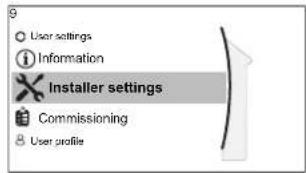 User settings Information Installer settings Commissioning User profile