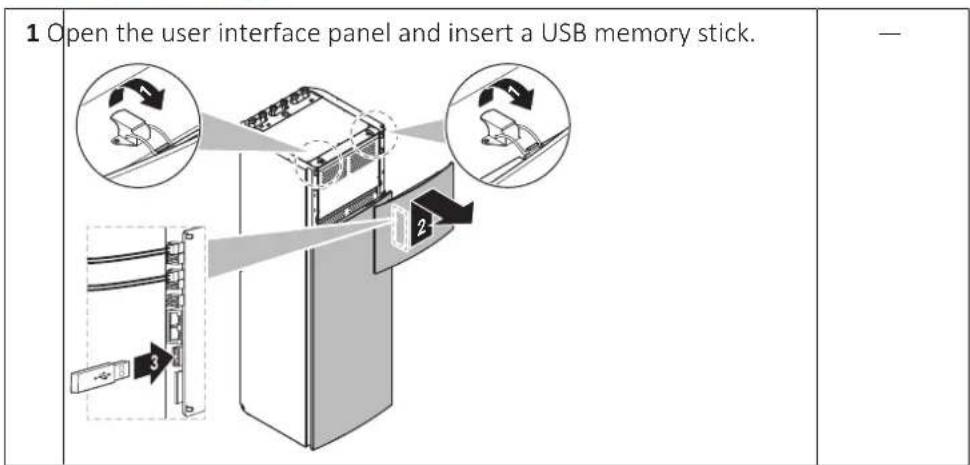 1 Open the user interface panel and insert a USB memory stick. —