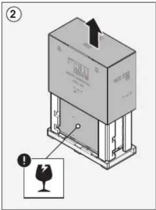 Diagram of a device with an upward arrow and a warning symbol, labeled with number ②