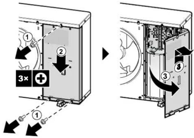 Diagram illustrating the assembly of a device with numbered components and directional arrows indicating motion or assembly.