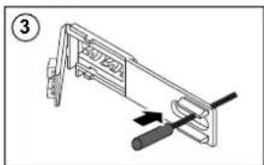 Diagram of a mechanical clamp or bracket with labeled parts and an arrow indicating direction, marked as figure 3.