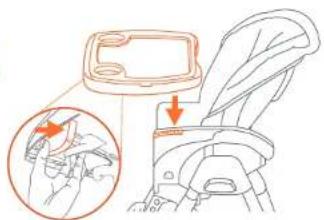 Diagram illustrating a car seatbelting technique with magnified detail showing the mechanism and directional arrows.