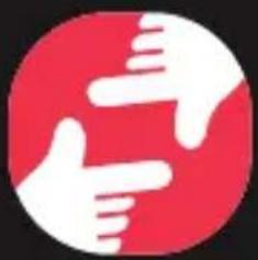 Abstract icon of two white hands inside a red circle (no text or symbols)