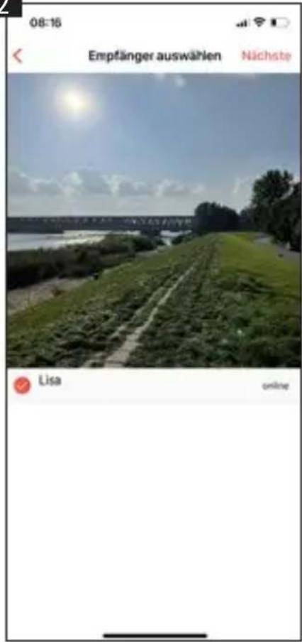 08:16 Empfänger auswählen Nächste Lisa online