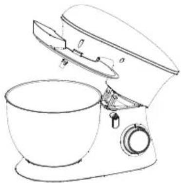 Line drawing of a kitchen mixer with a bowl and side panel (no text or symbols)