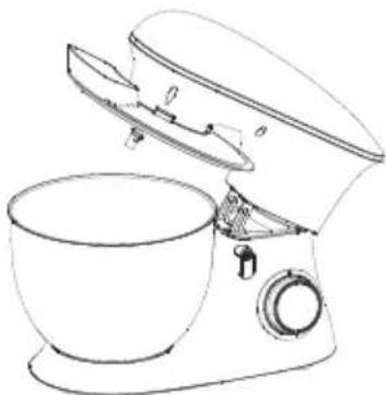 Line drawing of a kitchen mixer with a bowl and side panel (no text or symbols)