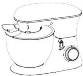 Line drawing of a kitchen mixer with control panel and side handle (no text or symbols)