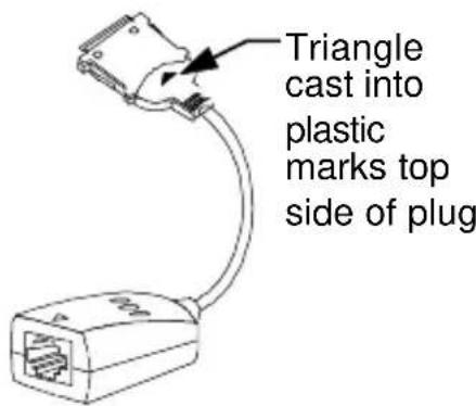 Triangle cast into plastic marks top side of plug