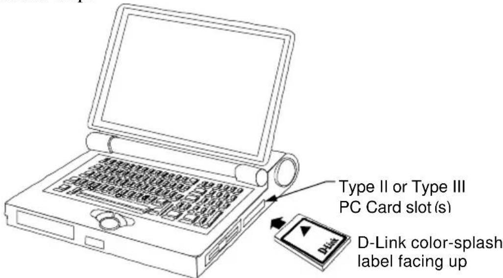 Type II or Type III PC Card slot (s) D-Link color-splash label facing up